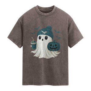 PFE Ghost Halloween Washed Cotton T-Shirt Retro Halloween Costume Philly Lover TS10 Brown Print Your Wear