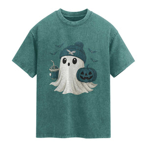 PFE Ghost Halloween Washed Cotton T-Shirt Retro Halloween Costume Philly Lover TS10 Teal Green Print Your Wear