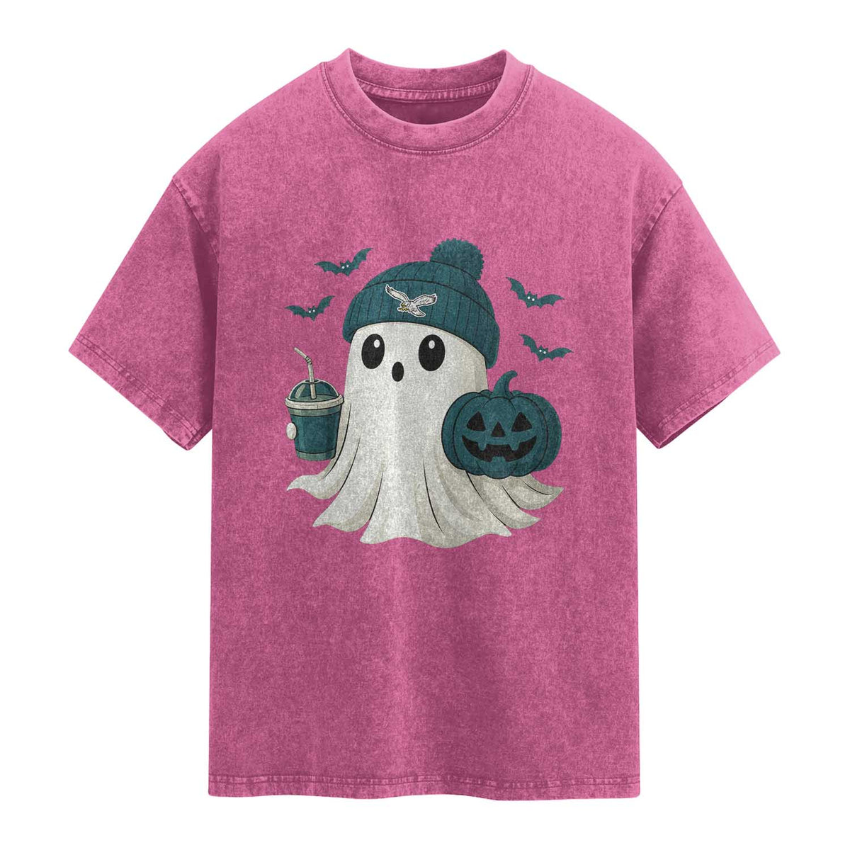 PFE Ghost Halloween Washed Cotton T-Shirt Retro Halloween Costume Philly Lover TS10 Magenta Print Your Wear