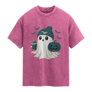 PFE Ghost Halloween Washed Cotton T-Shirt Retro Halloween Costume Philly Lover TS10 Magenta Print Your Wear