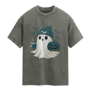 PFE Ghost Halloween Washed Cotton T-Shirt Retro Halloween Costume Philly Lover TS10 Olive Green Print Your Wear