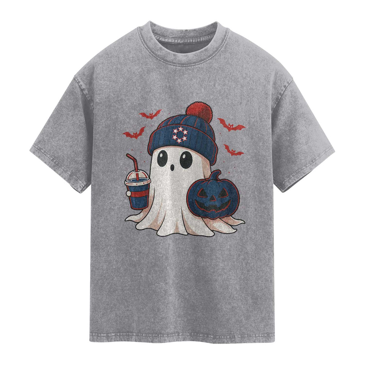 Ghost Halloween Washed Cotton T-Shirt Retro Patriot Halloween Costume TS10 Slate Gray Print Your Wear