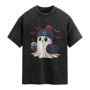 Ghost Halloween Washed Cotton T-Shirt Retro Patriot Halloween Costume TS10 Black Print Your Wear