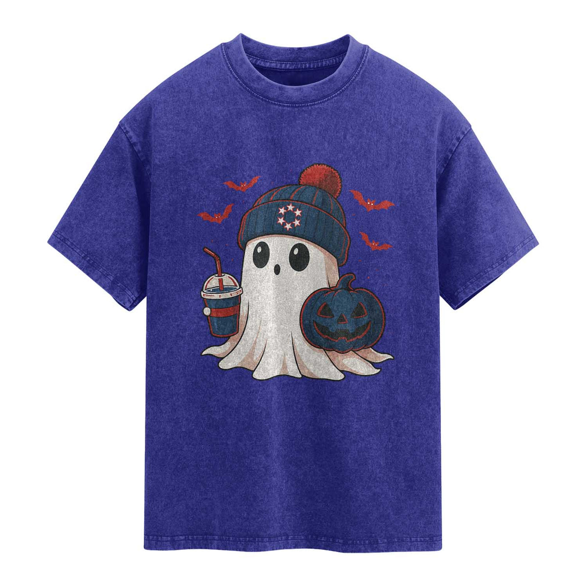 Ghost Halloween Washed Cotton T-Shirt Retro Patriot Halloween Costume TS10 Indigo Blue Print Your Wear