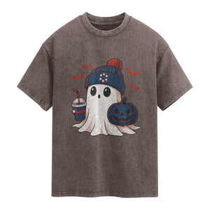 Ghost Halloween Washed Cotton T-Shirt Retro Patriot Halloween Costume TS10 Brown Print Your Wear
