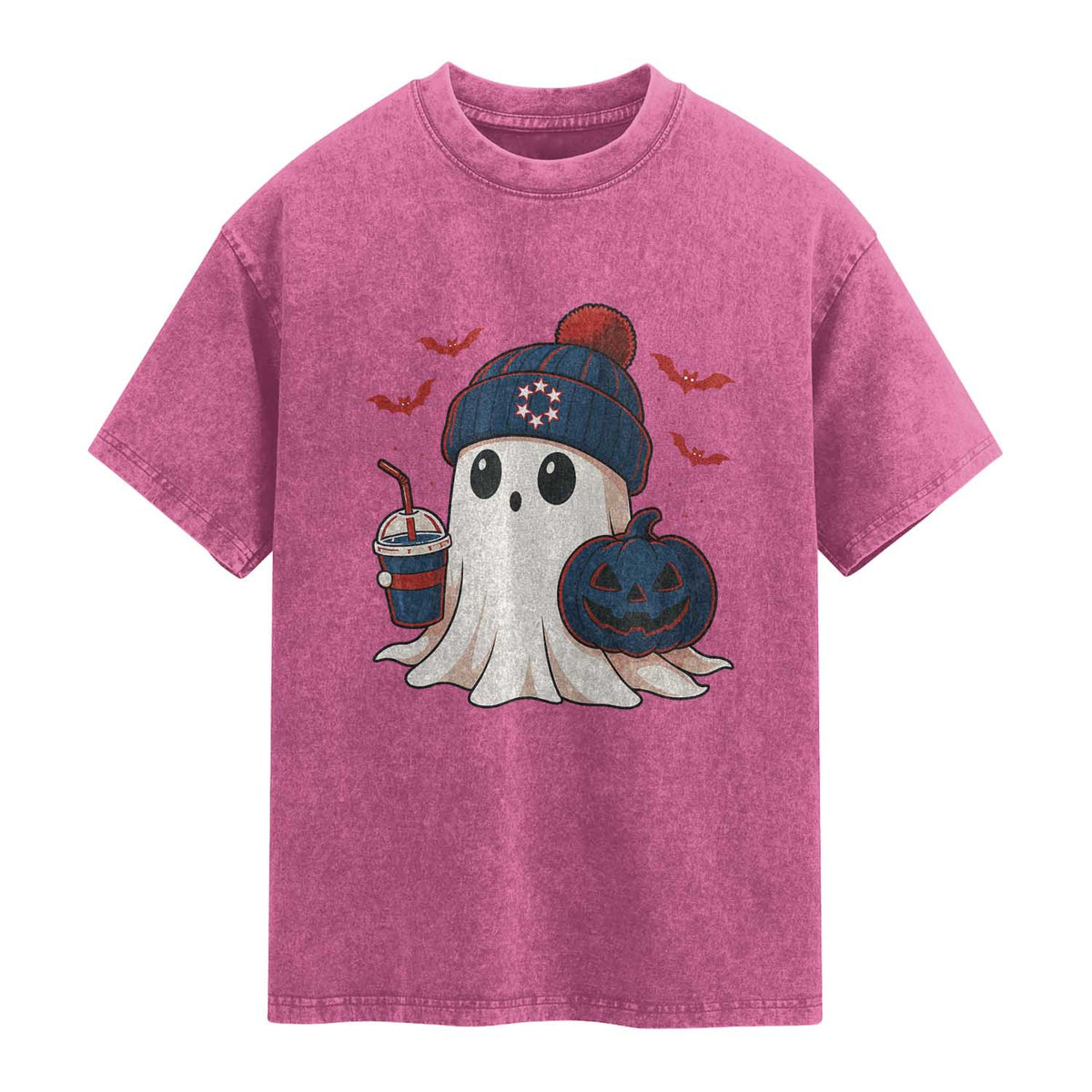 Ghost Halloween Washed Cotton T-Shirt Retro Patriot Halloween Costume TS10 Magenta Print Your Wear