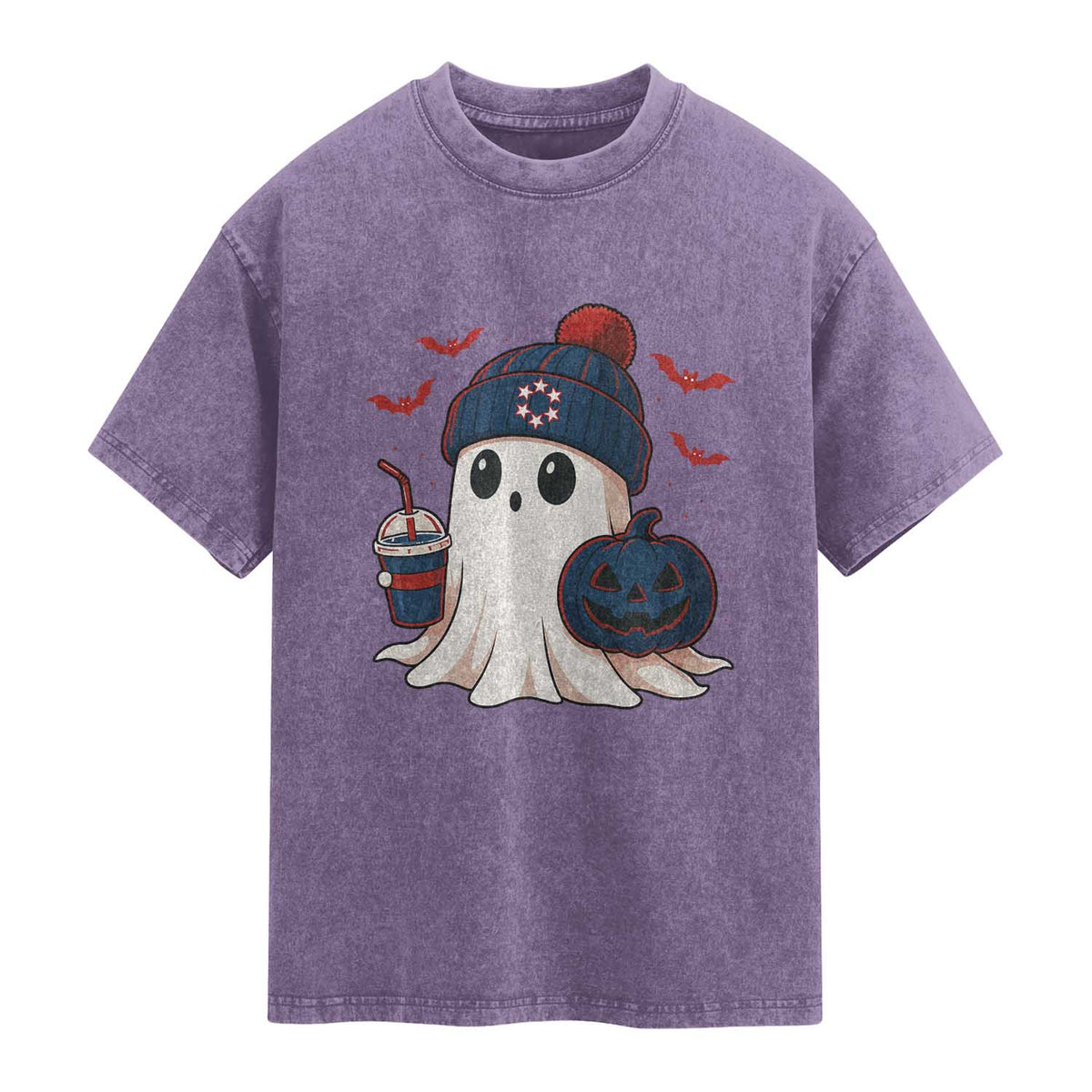 Ghost Halloween Washed Cotton T-Shirt Retro Patriot Halloween Costume TS10 Purple Print Your Wear