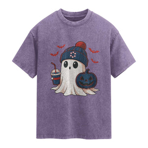 Ghost Halloween Washed Cotton T-Shirt Retro Patriot Halloween Costume TS10 Purple Print Your Wear