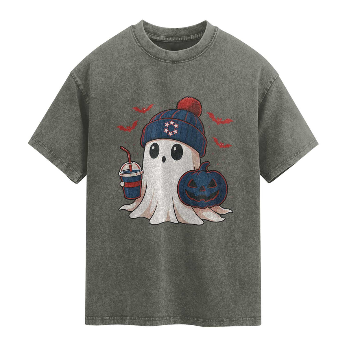 Ghost Halloween Washed Cotton T-Shirt Retro Patriot Halloween Costume TS10 Olive Green Print Your Wear