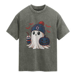 Ghost Halloween Washed Cotton T-Shirt Retro Patriot Halloween Costume TS10 Olive Green Print Your Wear