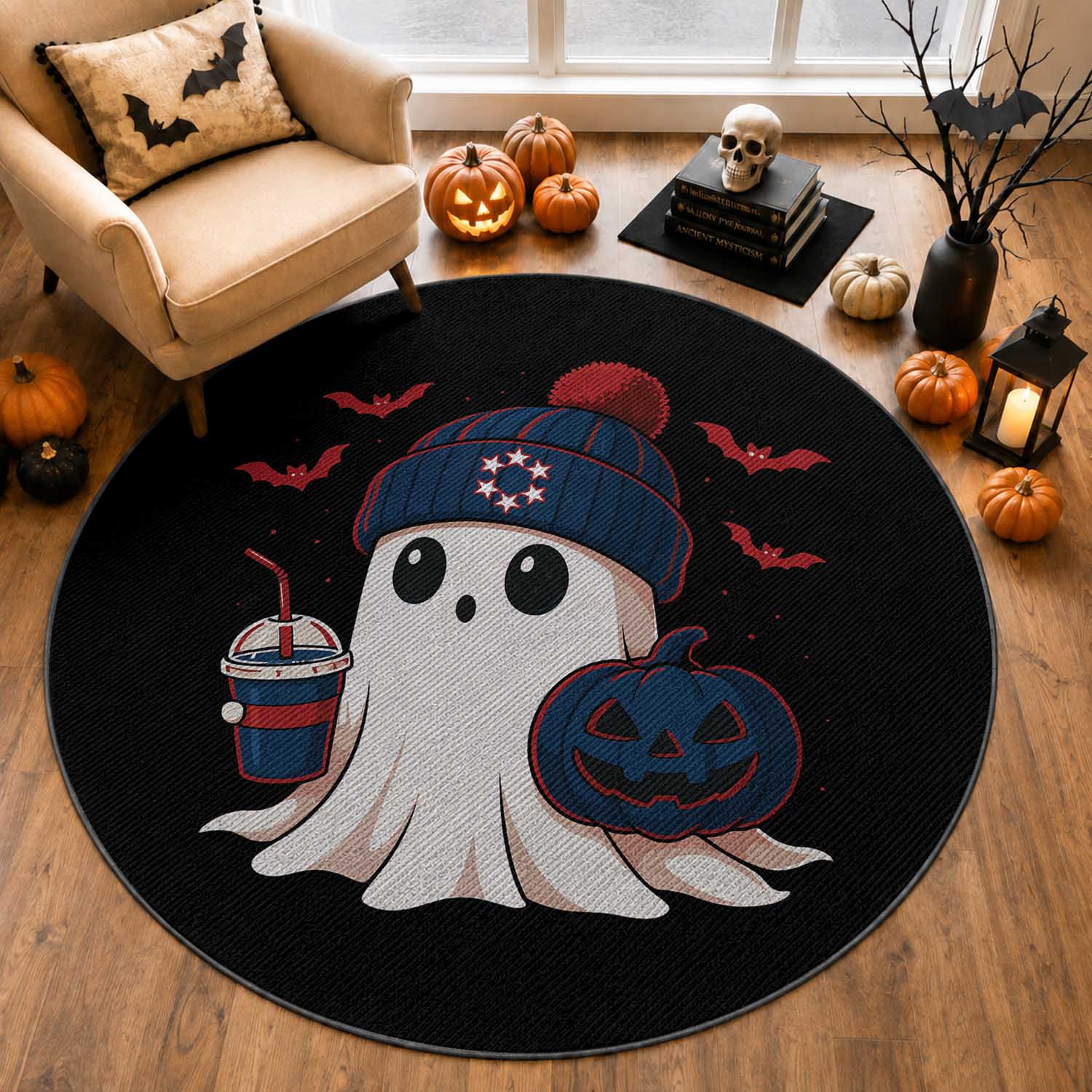Ghost Halloween Round Rug Retro Patriots Halloween Costume