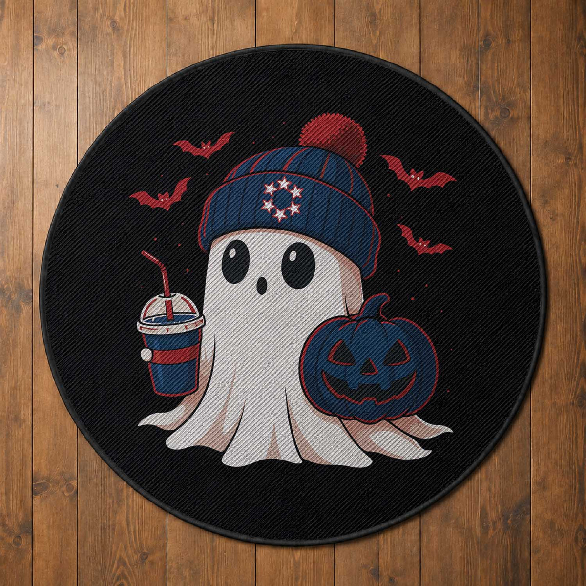 Ghost Halloween Round Rug Retro Patriots Halloween Costume