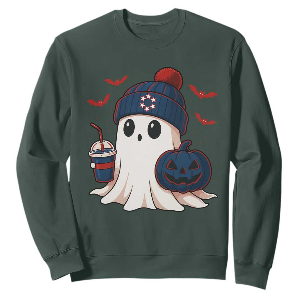 Ghost Halloween Sweatshirt Retro Patriot Halloween Costume TS10 Dark Forest Green Print Your Wear