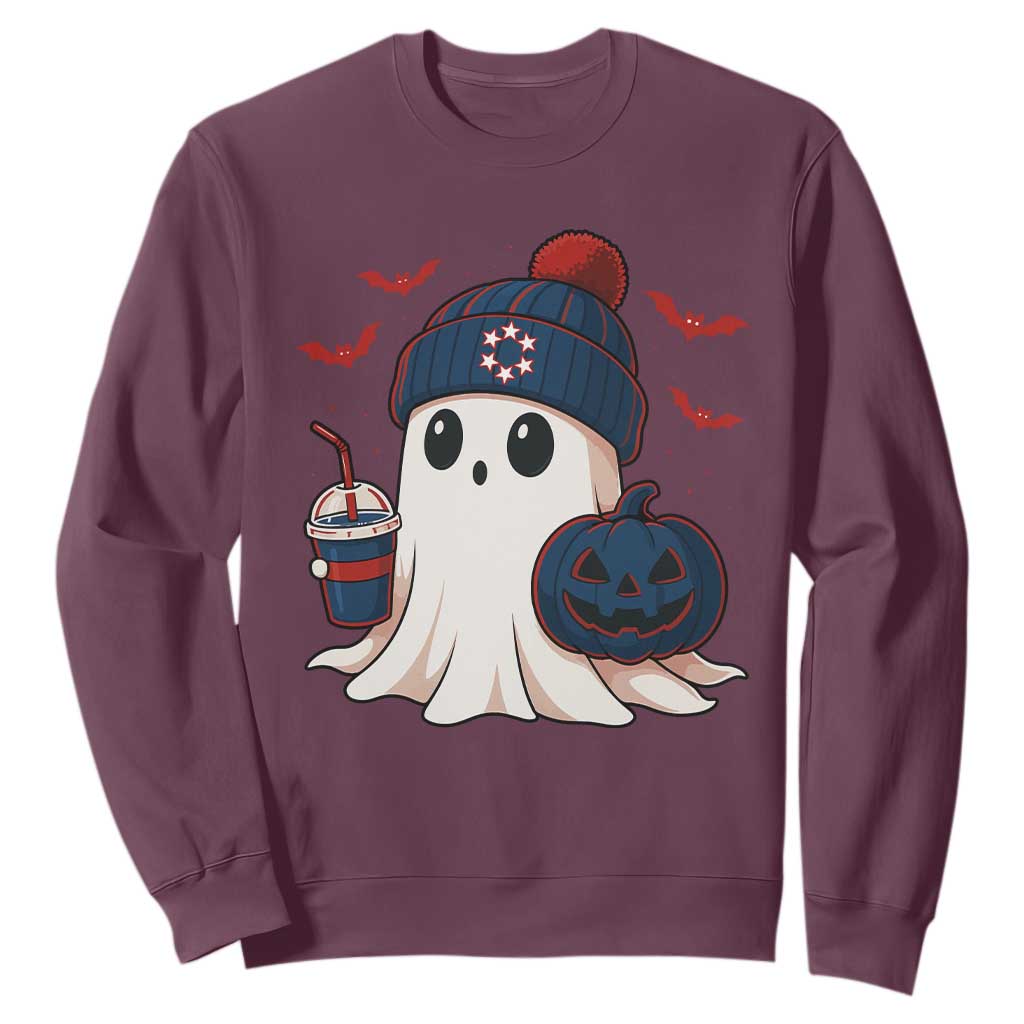 Ghost Halloween Sweatshirt Retro Patriot Halloween Costume TS10 Maroon Print Your Wear