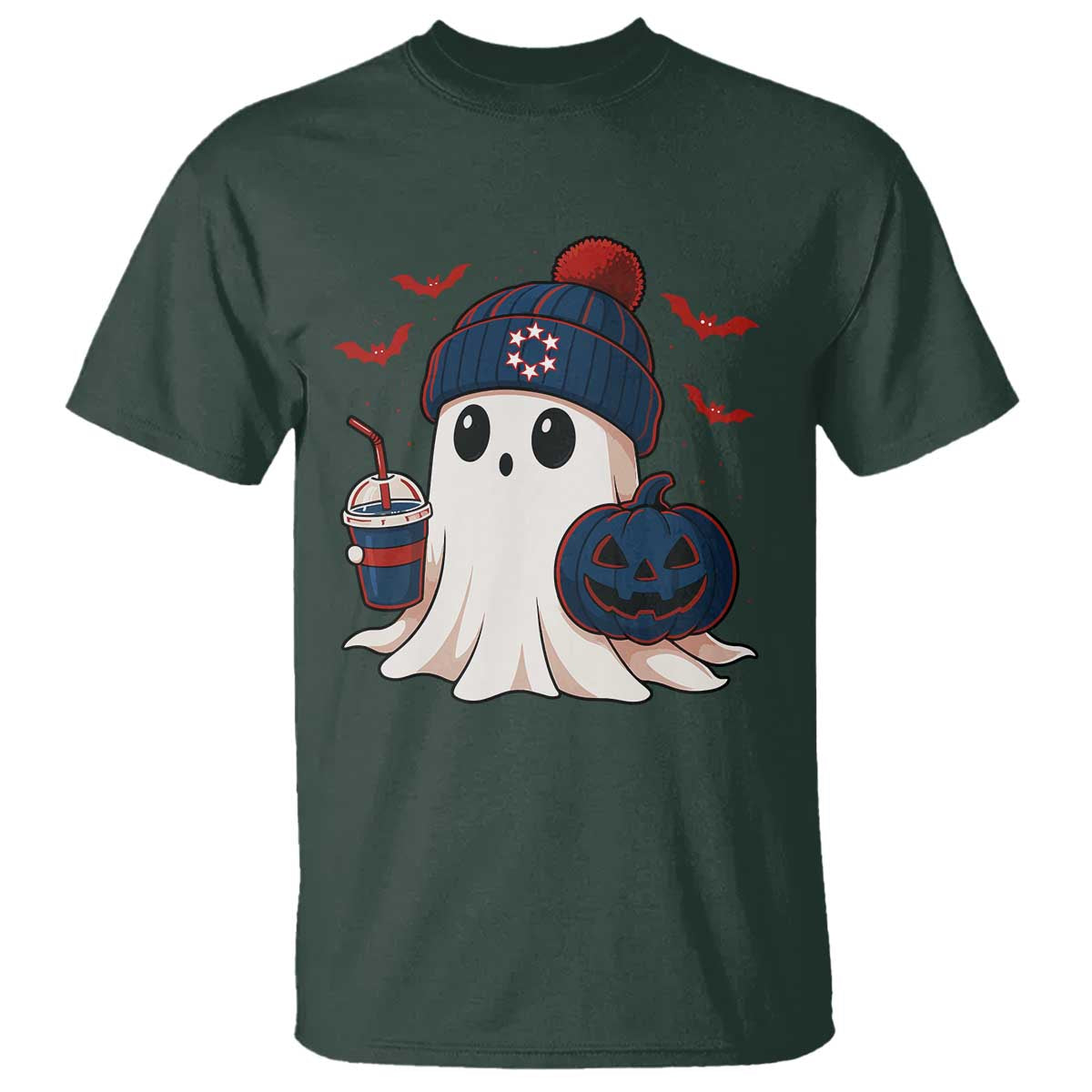 Ghost Halloween T Shirt Retro Patriot Halloween Costume TS10 Dark Forest Green Print Your Wear