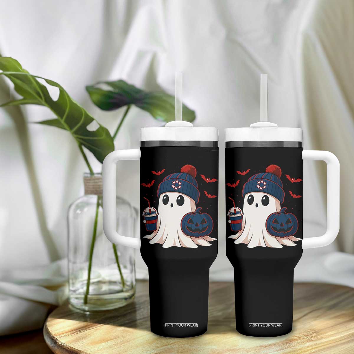 Ghost Halloween Tumbler With Handle Retro Patriot Halloween Costume TS10 Print Your Wear