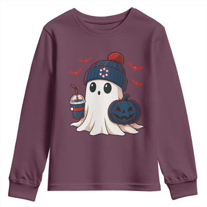Ghost Halloween Youth Sweatshirt Retro Patriot Halloween Costume TS10 Maroon Print Your Wear