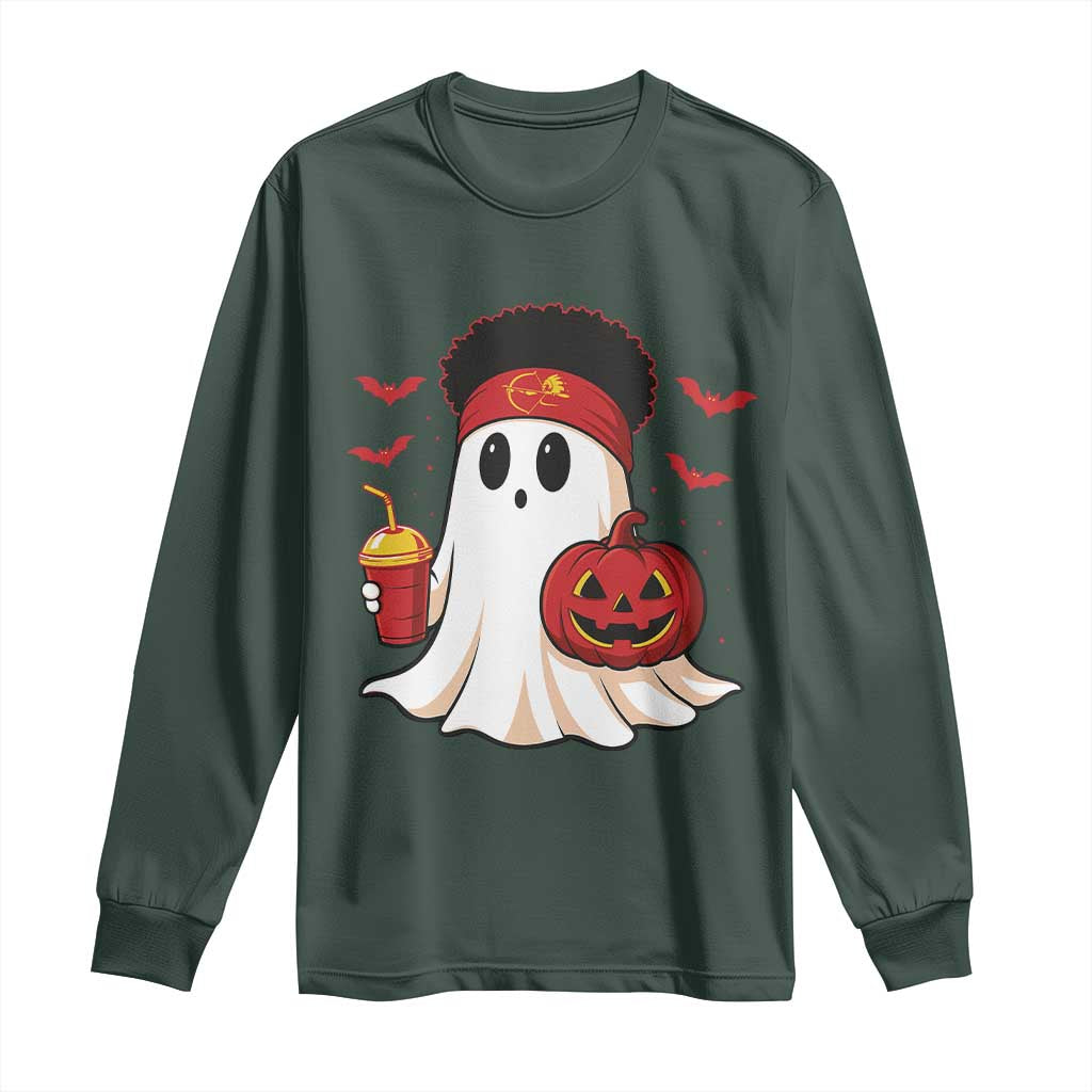 Halloween KC Ghost Long Sleeve Shirt Pumpkin Ghost Costume Football TS10 Dark Forest Green Print Your Wear