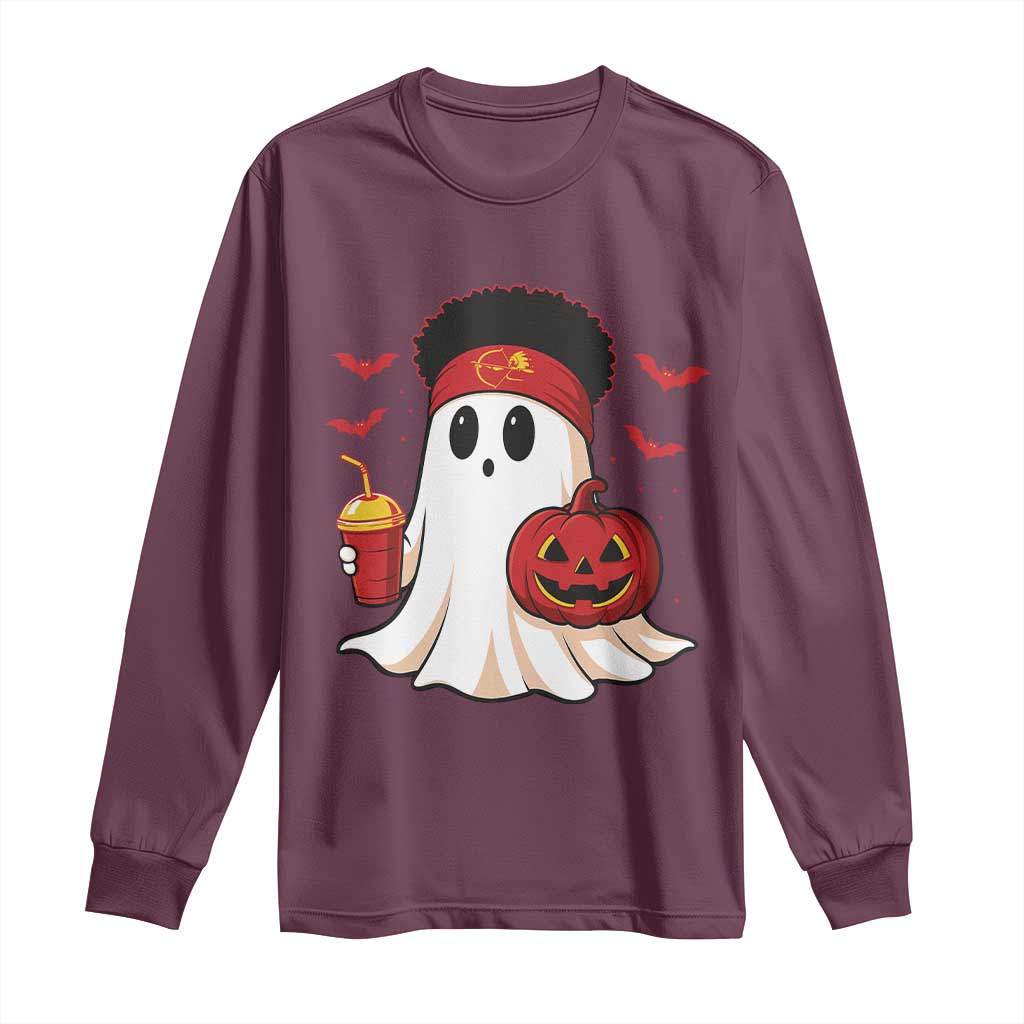 Halloween KC Ghost Long Sleeve Shirt Pumpkin Ghost Costume Football TS10 Maroon Print Your Wear
