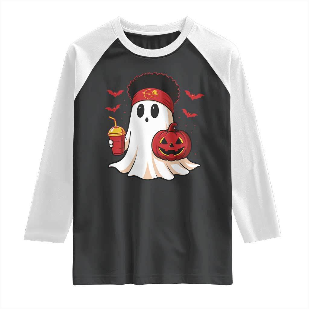 Halloween KC Ghost Raglan Shirt Pumpkin Ghost Costume Football TS10 Black White Print Your Wear