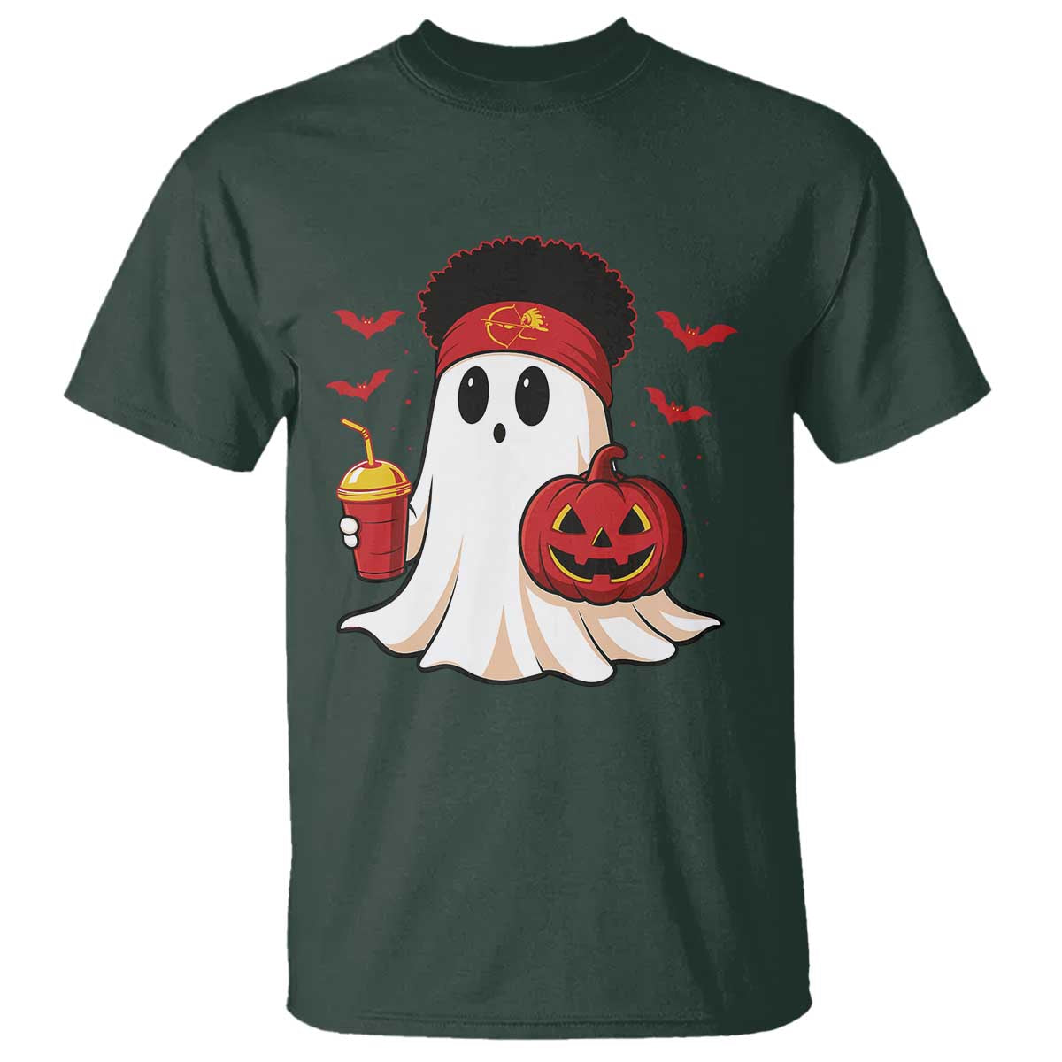 Halloween KC Ghost T Shirt Pumpkin Ghost Costume Football TS10 Dark Forest Green Print Your Wear