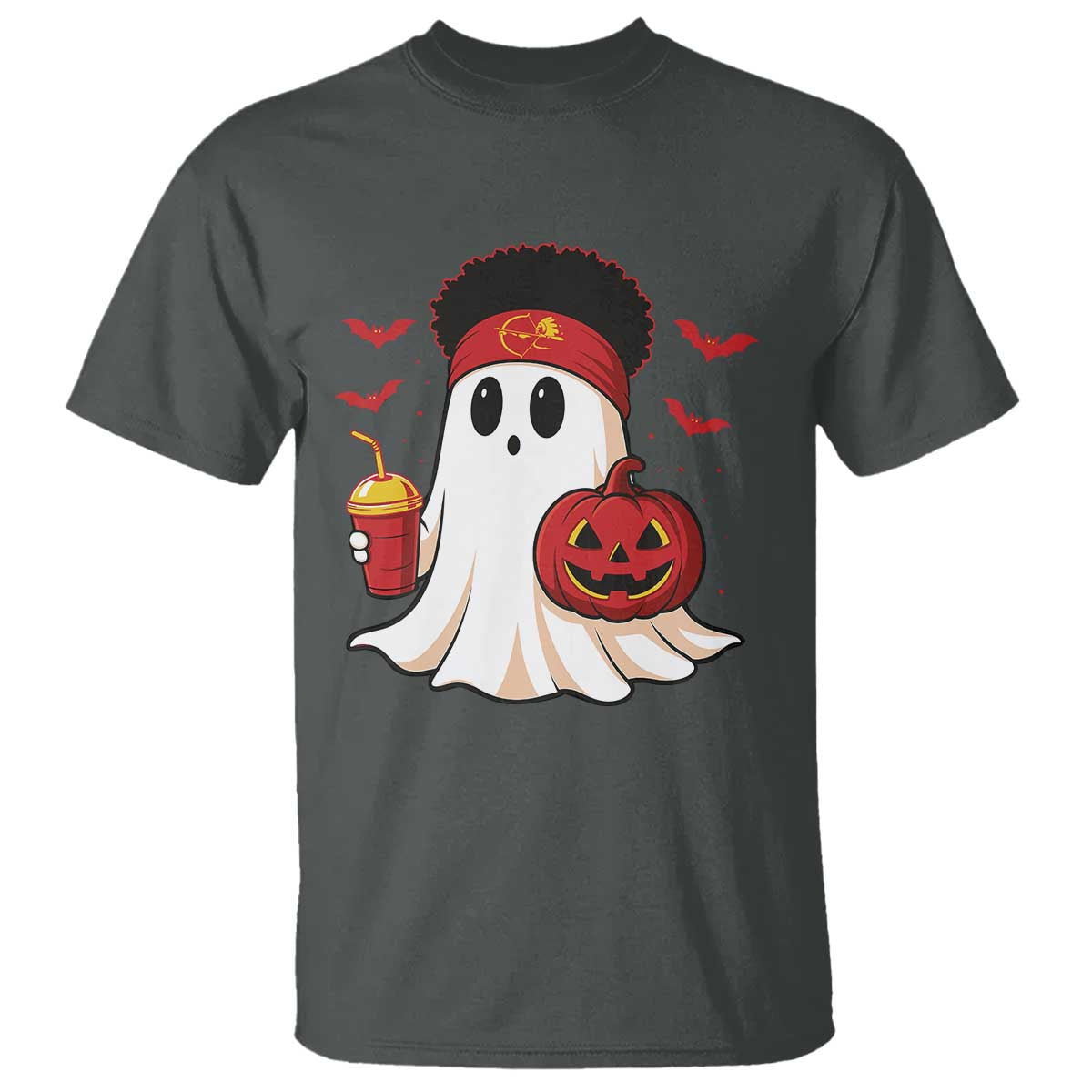 Halloween KC Ghost T Shirt Pumpkin Ghost Costume Football TS10 Dark Heather Print Your Wear