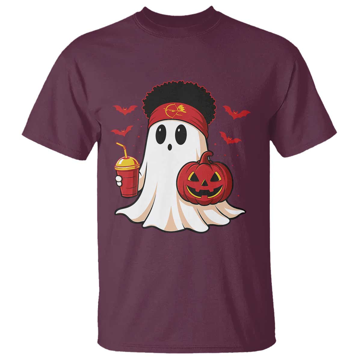 Halloween KC Ghost T Shirt Pumpkin Ghost Costume Football TS10 Maroon Print Your Wear
