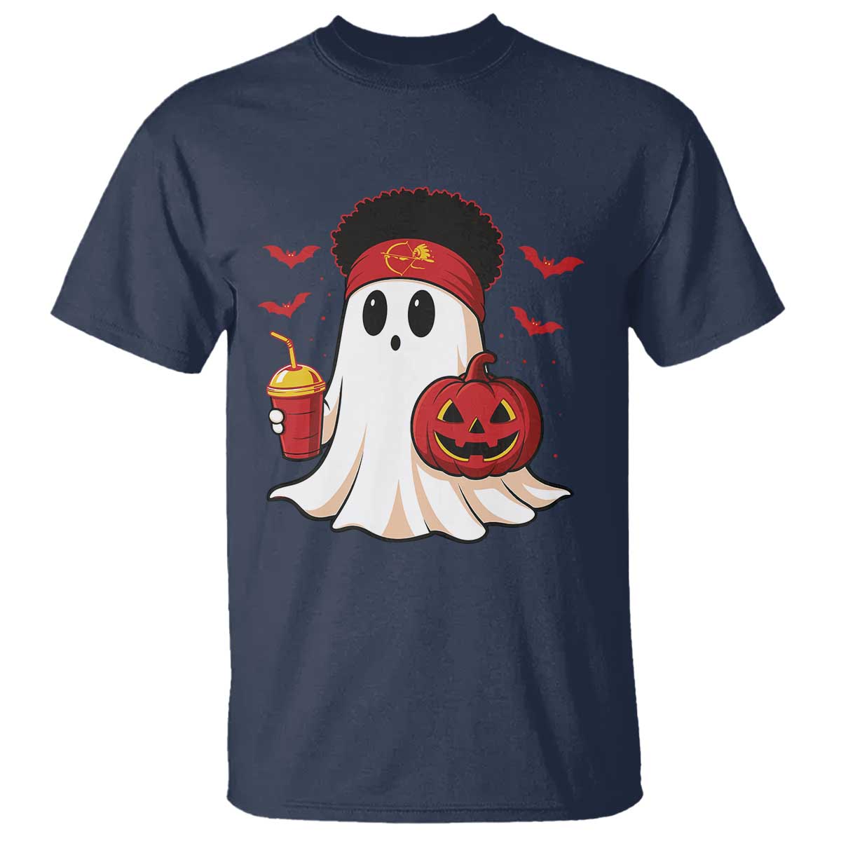 Halloween KC Ghost T Shirt Pumpkin Ghost Costume Football TS10 Navy Print Your Wear
