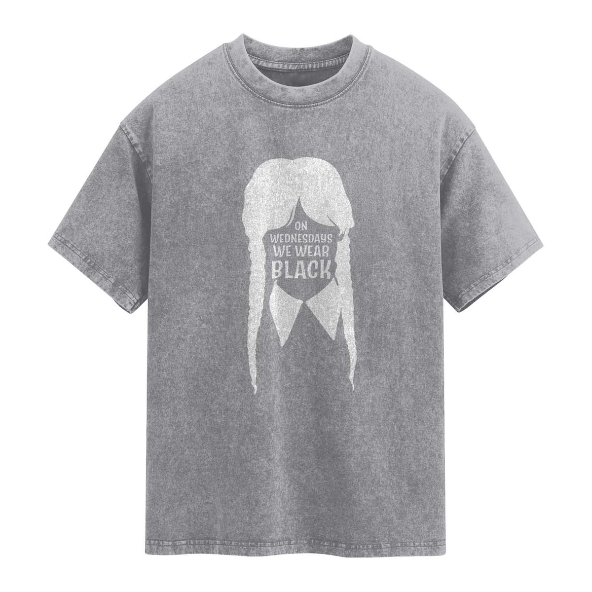 On Wednesdays We Wear Black Washed Cotton T-Shirt Goth Halloween TS10 Slate Gray Print Your Wear