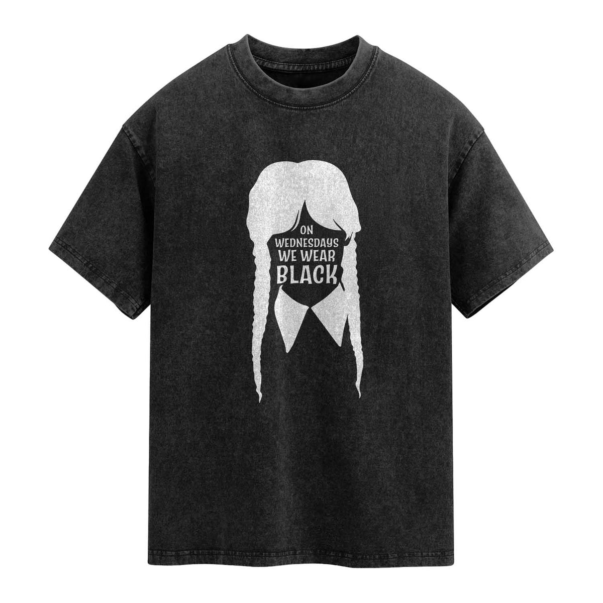 On Wednesdays We Wear Black Washed Cotton T-Shirt Goth Halloween TS10 Black Print Your Wear