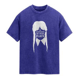 On Wednesdays We Wear Black Washed Cotton T-Shirt Goth Halloween TS10 Indigo Blue Print Your Wear