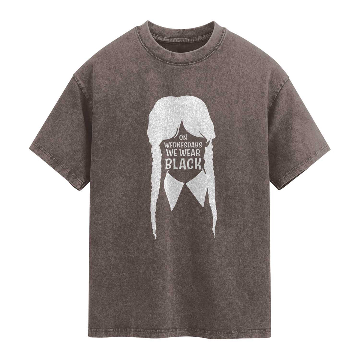 On Wednesdays We Wear Black Washed Cotton T-Shirt Goth Halloween TS10 Brown Print Your Wear