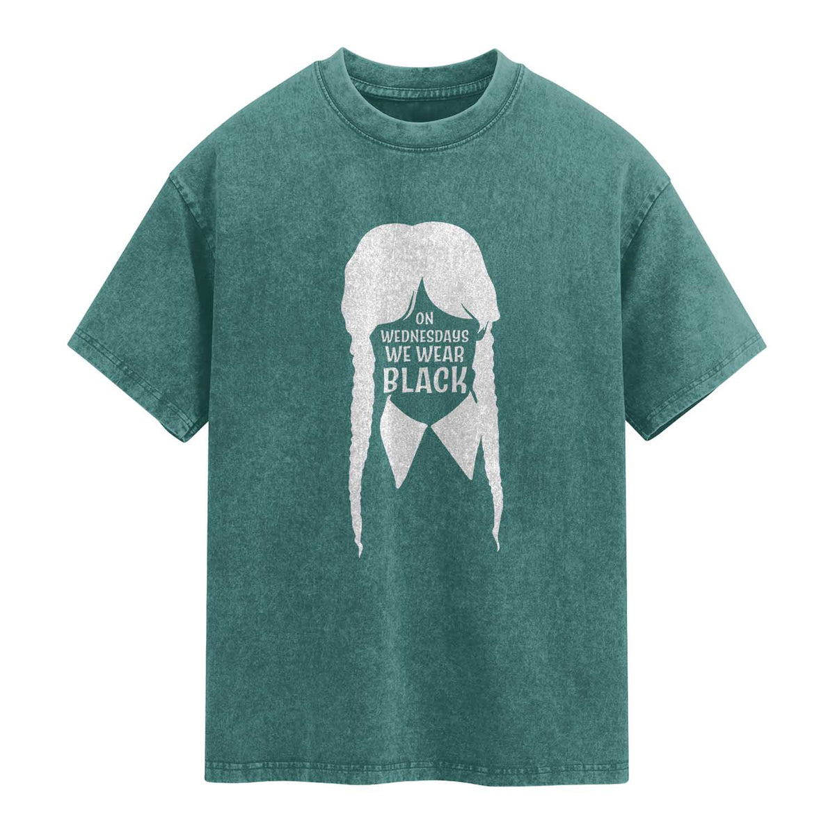 On Wednesdays We Wear Black Washed Cotton T-Shirt Goth Halloween TS10 Teal Green Print Your Wear