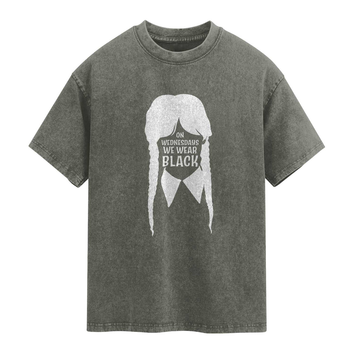On Wednesdays We Wear Black Washed Cotton T-Shirt Goth Halloween TS10 Olive Green Print Your Wear