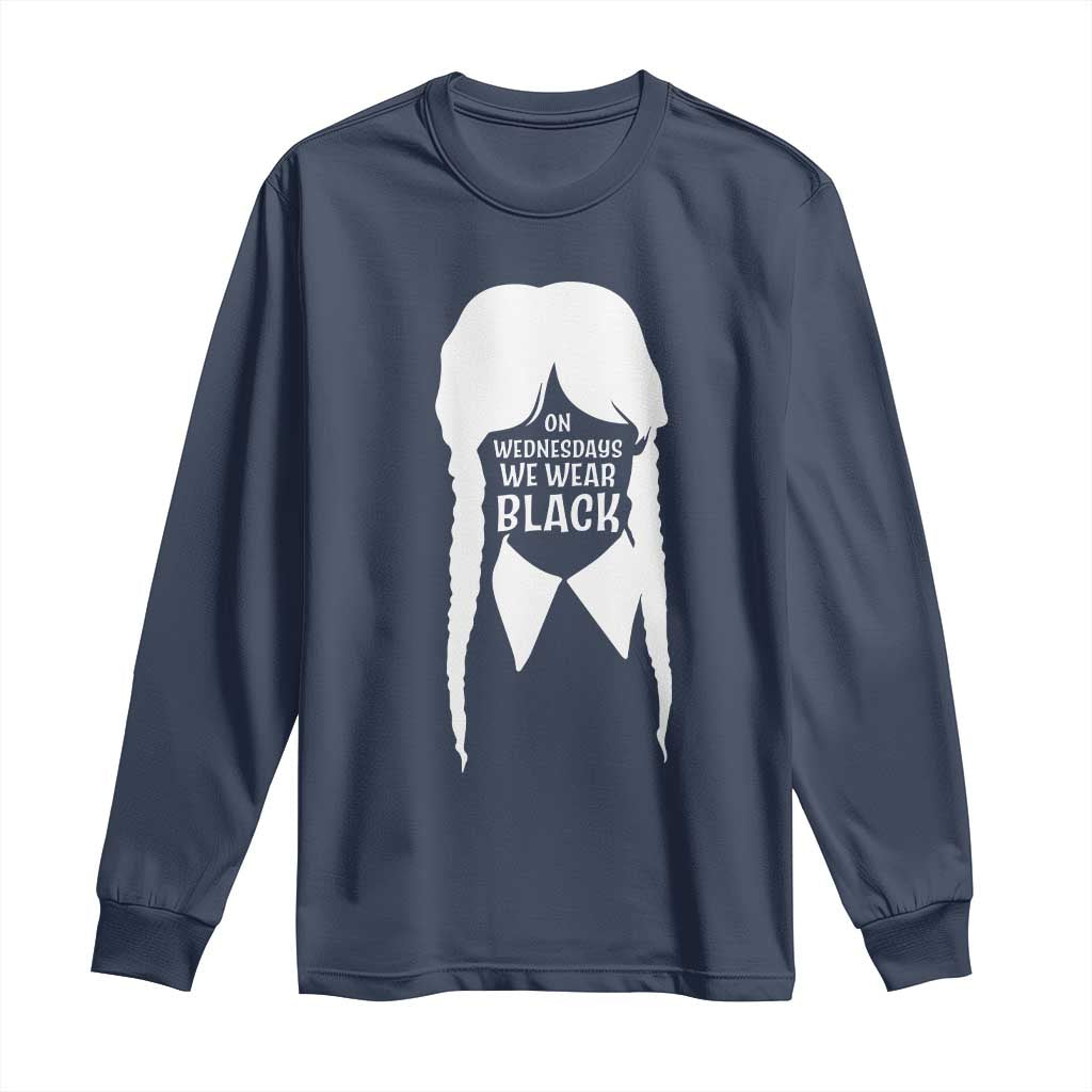 On Wednesdays We Wear Black Long Sleeve Shirt Goth Halloween TS10 Navy Print Your Wear