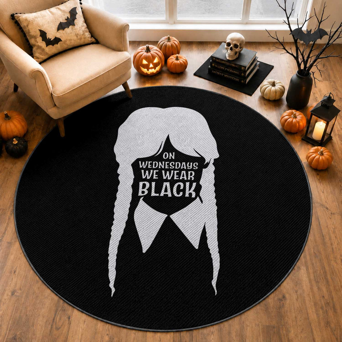 On Wednesdays We Wear Black Round Rug Goth Halloween