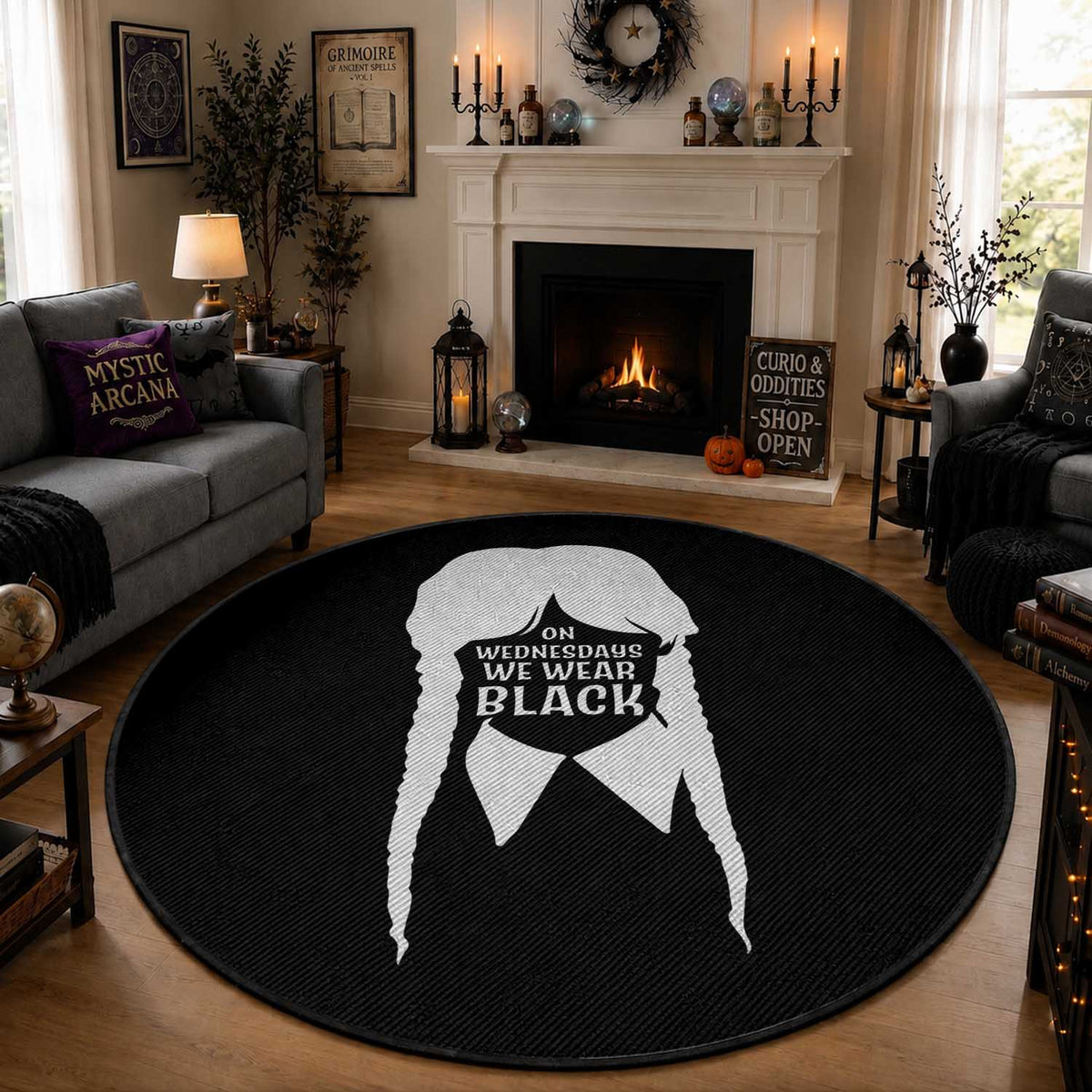 On Wednesdays We Wear Black Round Rug Goth Halloween