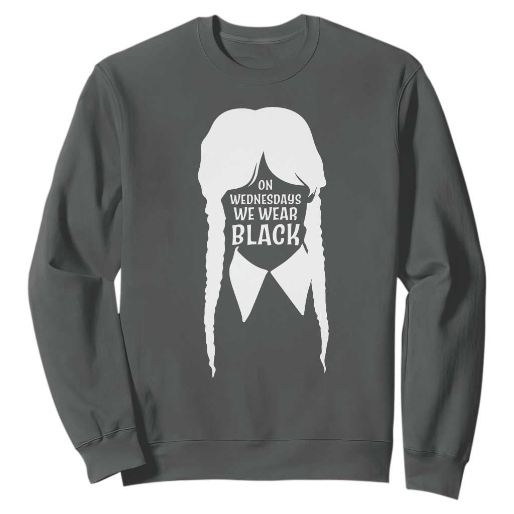 On Wednesdays We Wear Black Sweatshirt Goth Halloween TS10 Dark Heather Print Your Wear