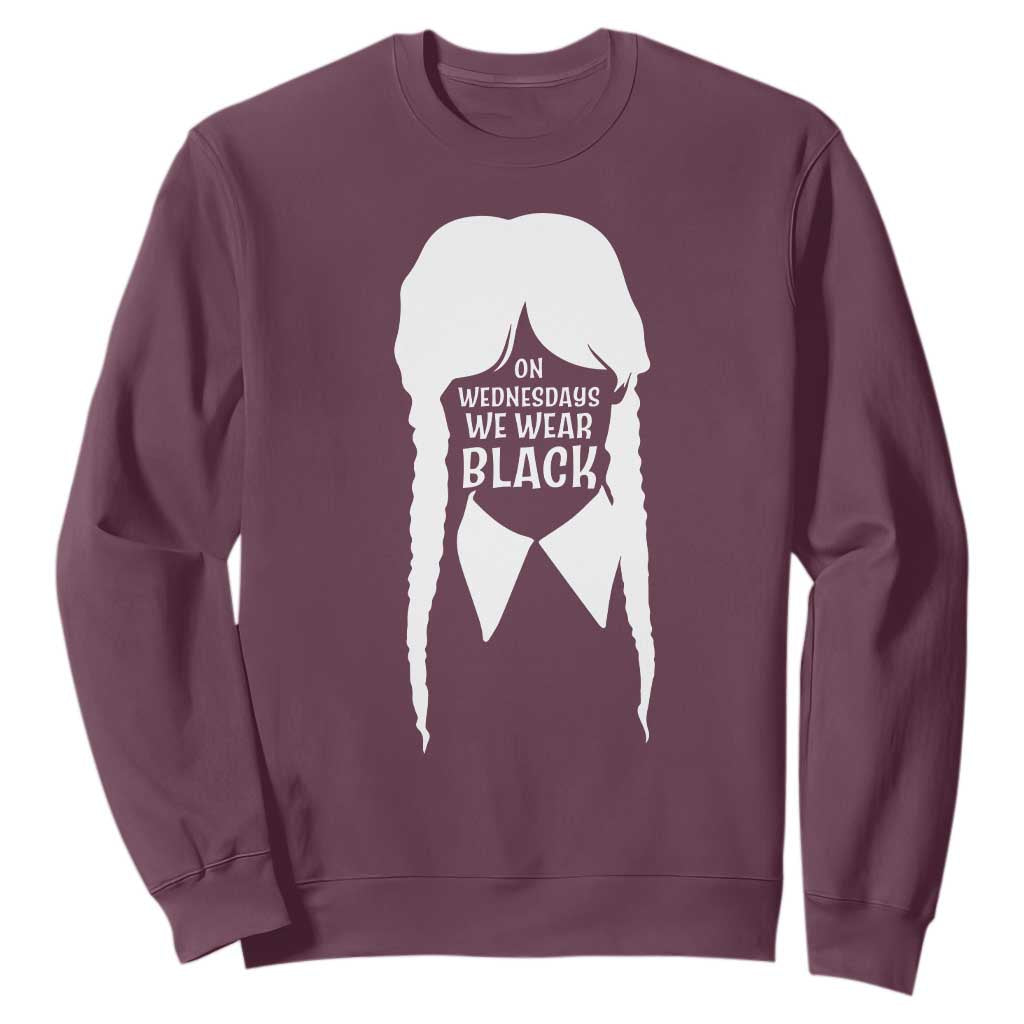 On Wednesdays We Wear Black Sweatshirt Goth Halloween TS10 Maroon Print Your Wear