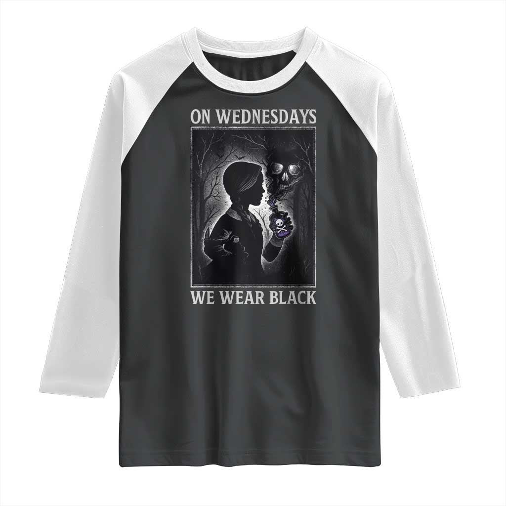 On Wednesdays We Wear Black Raglan Shirt Tarot Card Goth Halloween TS10 Black White Print Your Wear
