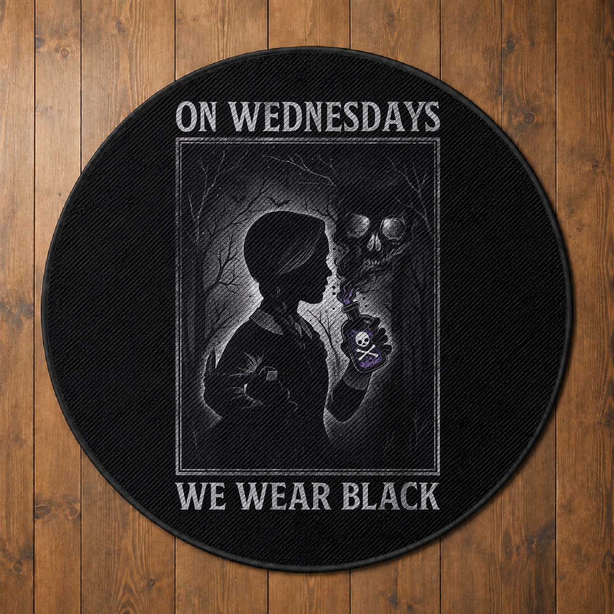 On Wednesdays We Wear Black Round Rug Tarot Card Goth Halloween