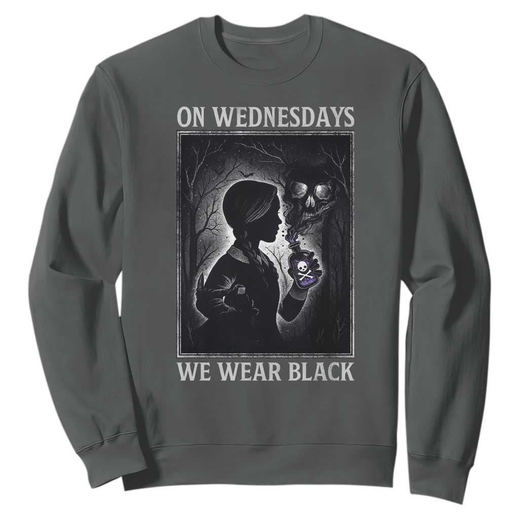 On Wednesdays We Wear Black Sweatshirt Tarot Card Goth Halloween TS10 Dark Heather Print Your Wear