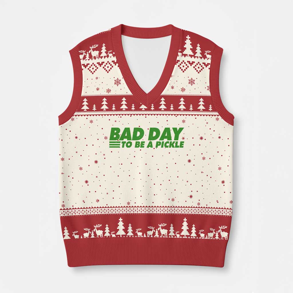 Bad Day To Be A Pickle Funny Dill Pickleball Lovers V-Neck Knit Sweater Vest