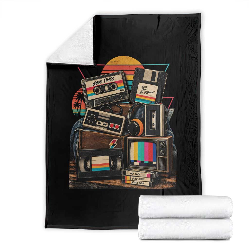 Vintage Nostalgia Cassette Tape Hip Hop Music 80s 90s Retro Distressed Party Costume Throw Blanket