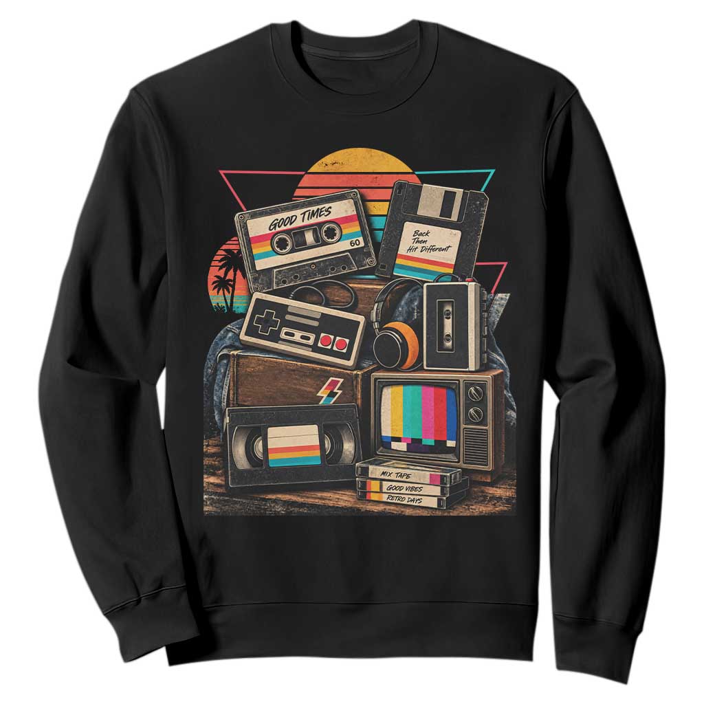 Vintage Nostalgia Cassette Tape Hip Hop Music 80s 90s Retro Distressed Party Costume Sweatshirt
