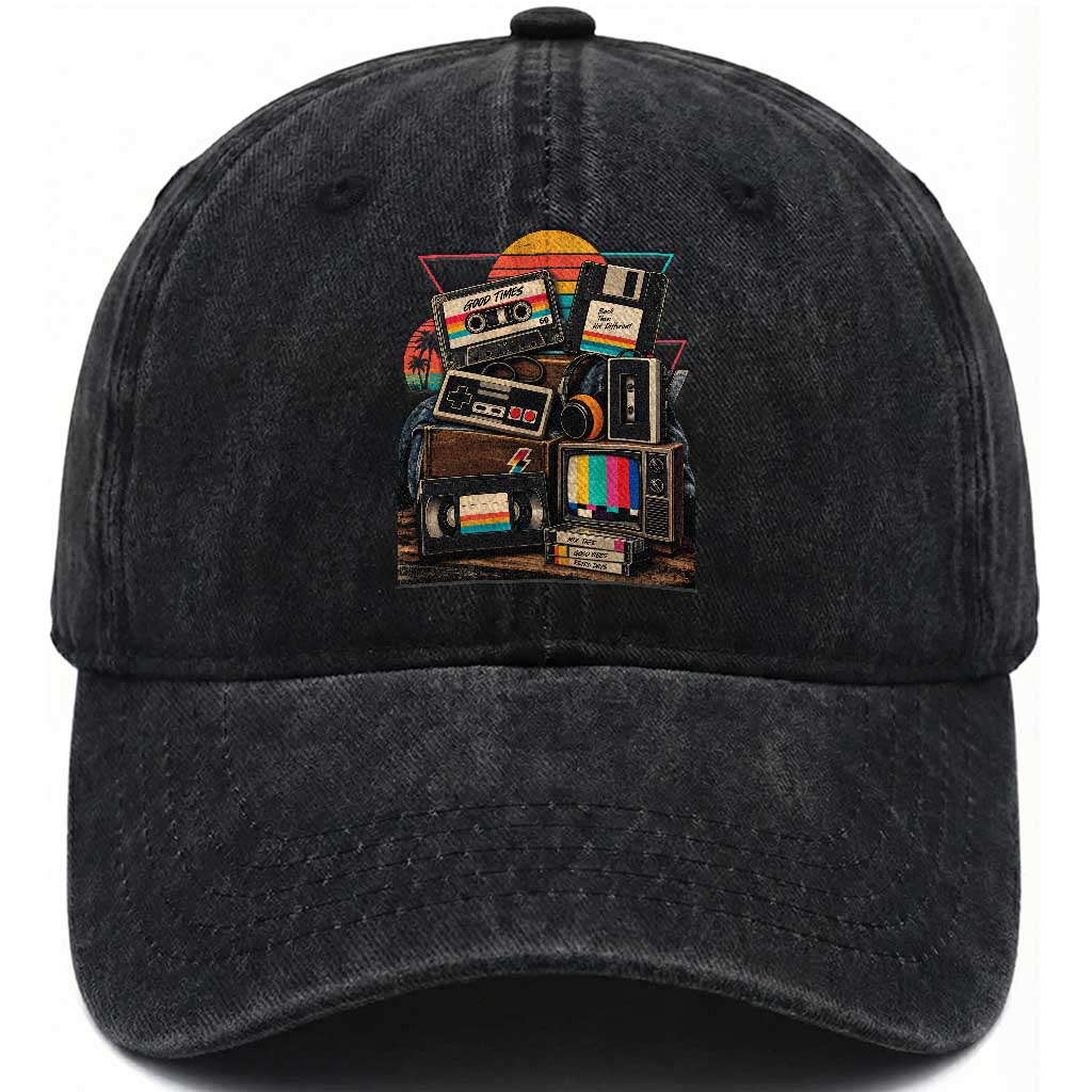 Vintage Nostalgia Cassette Tape Hip Hop Music 80s 90s Retro Distressed Party Costume Washed Cotton Baseball Cap