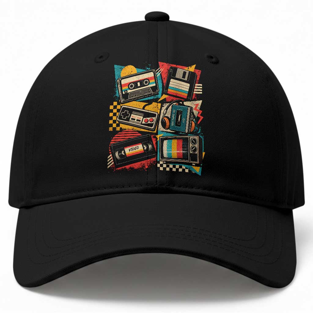 Vintage 80s 90s Retro Party Costume Nostalgia Cassette Tape Floppy Disk Graphic Baseball Cap