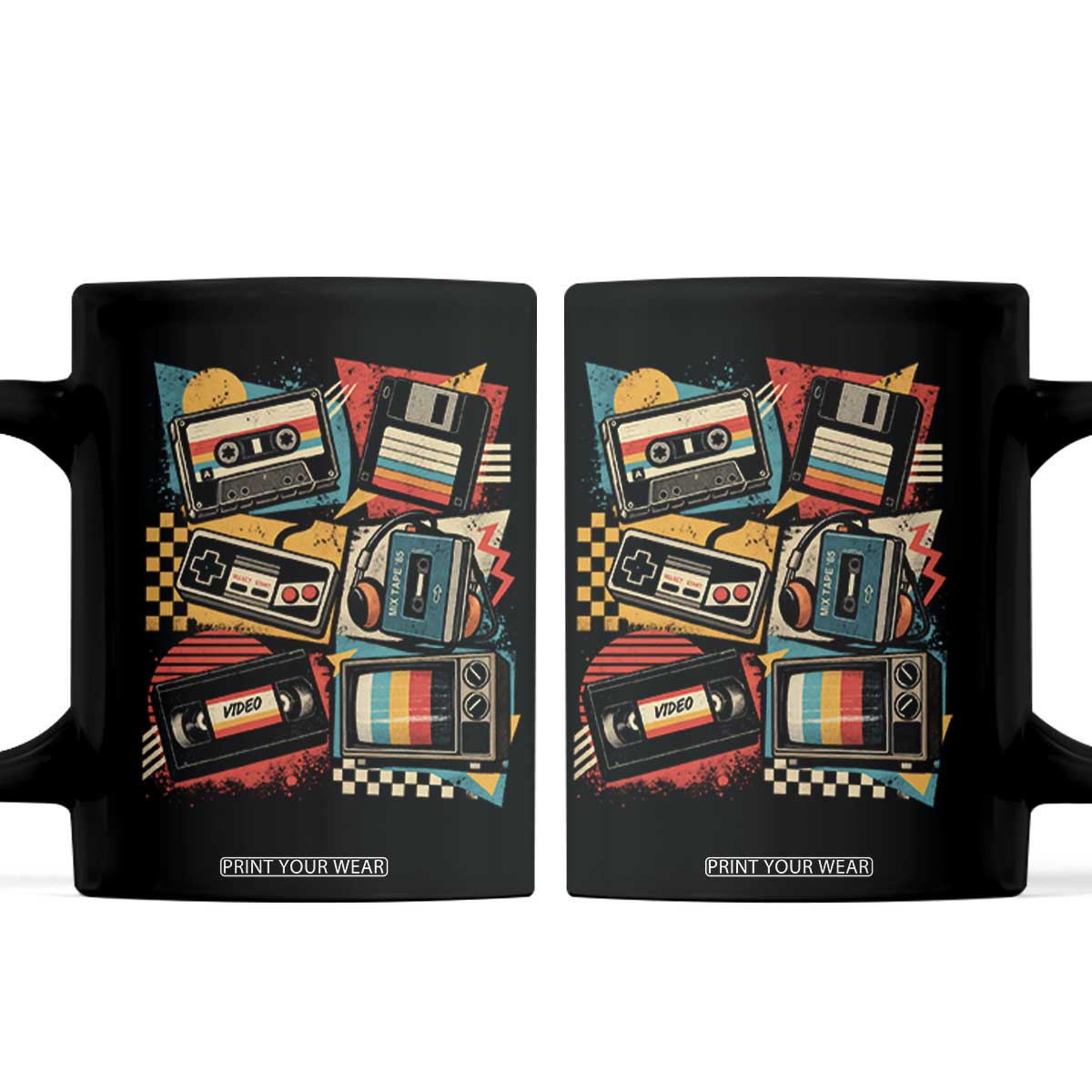 Vintage 80s 90s Retro Party Costume Nostalgia Cassette Tape Floppy Disk Graphic Coffee Mug