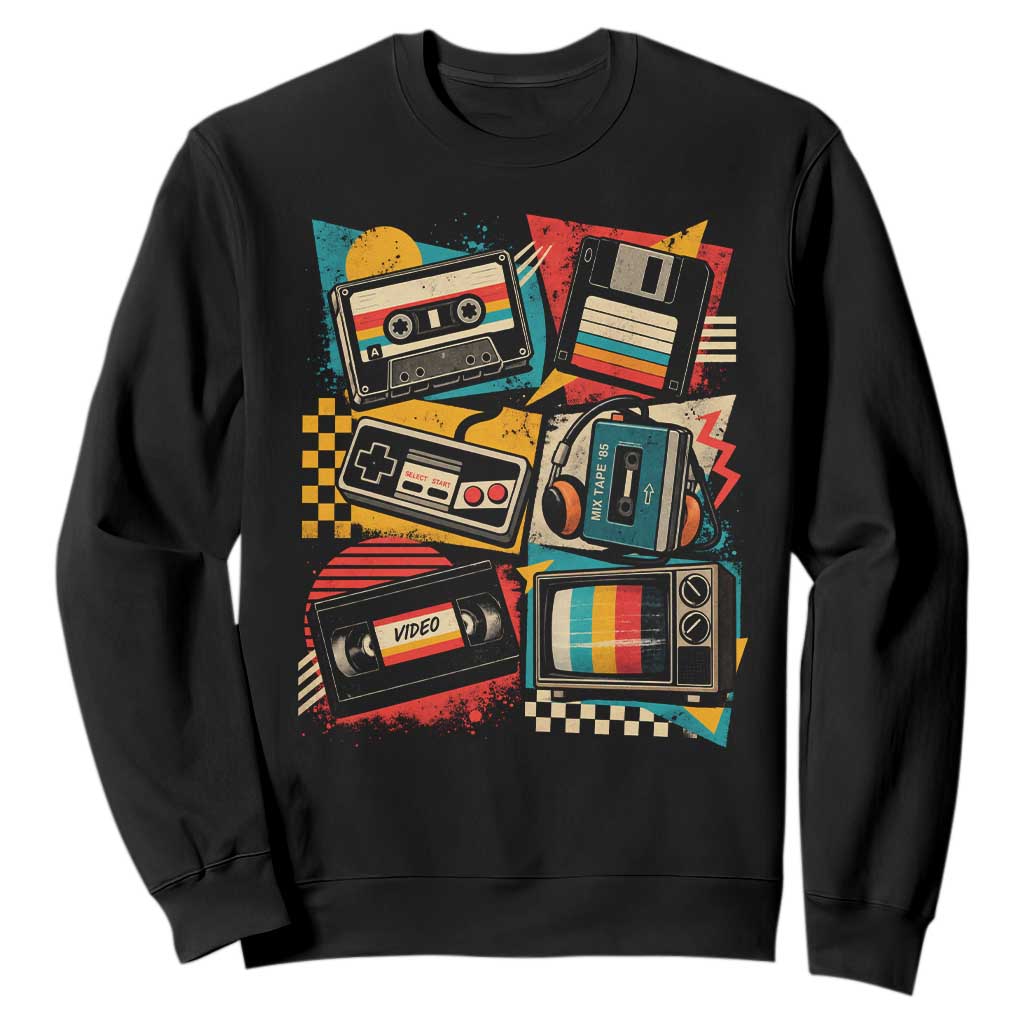 Vintage 80s 90s Retro Party Costume Nostalgia Cassette Tape Floppy Disk Graphic Sweatshirt