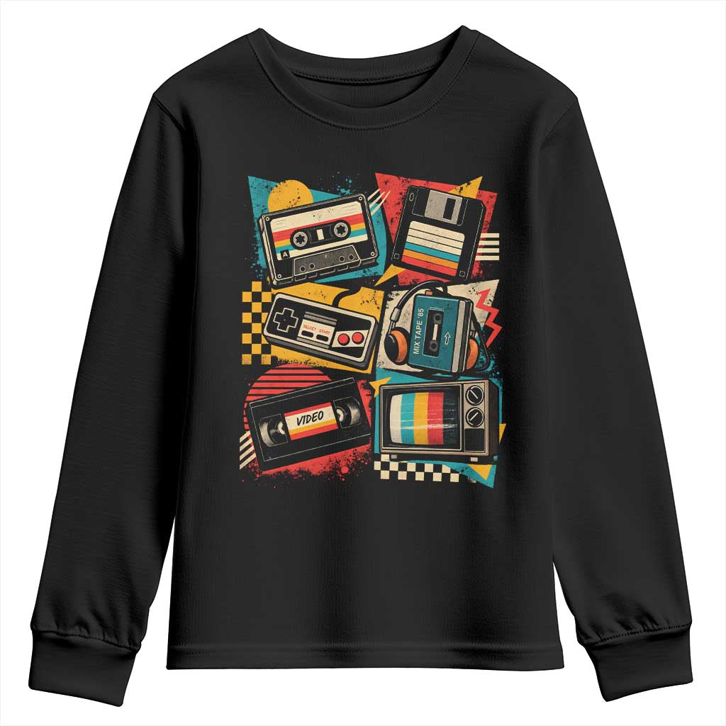 Vintage 80s 90s Retro Party Costume Nostalgia Cassette Tape Floppy Disk Graphic Youth Sweatshirt